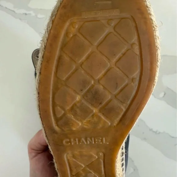CHANEL Black Leather Espadrilles - Picture 7 of 9